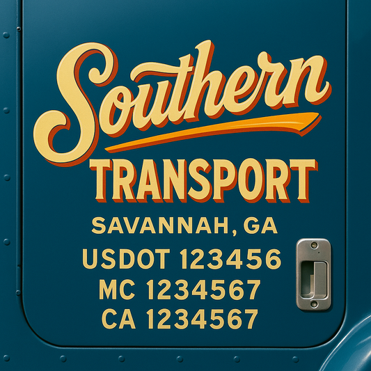 Trucking Door Decal With Name, City, USDOT, MC, CA, KYU, or Regulation Number Decal Stickers | Semi Truck US DOT Lettering Signs