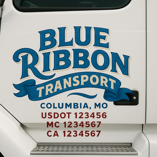 Trucking Door Decal With Name, City, USDOT, MC, CA, KYU, or Regulation Number Decal Stickers | Semi Truck US DOT Lettering Signs
