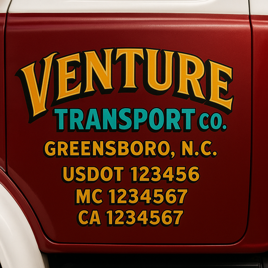 Trucking Door Decal With Name, City, USDOT, MC, CA, KYU, or Regulation Number Decal Stickers | Semi Truck US DOT Lettering Signs