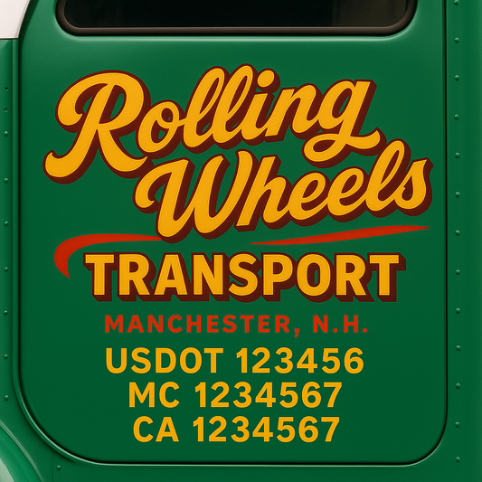 Trucking Door Decal With Name, City, USDOT, MC, CA, KYU, or Regulation Number Decal Stickers | Semi Truck US DOT Lettering Signs