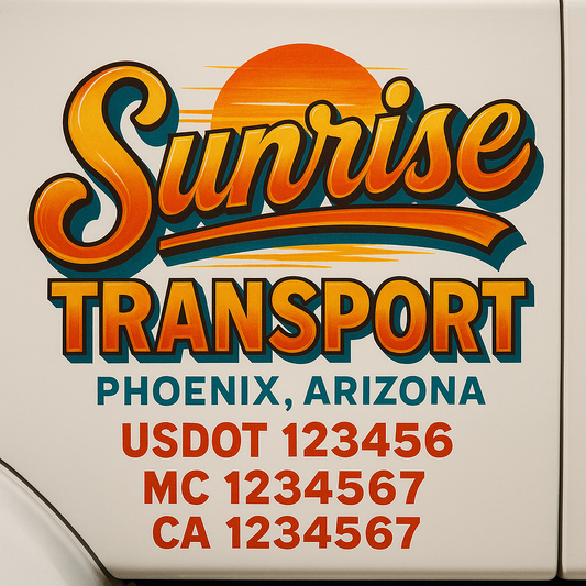 Trucking Door Decal With Name, City, USDOT, MC, CA, KYU, or Regulation Number Decal Stickers | Semi Truck US DOT Lettering Signs