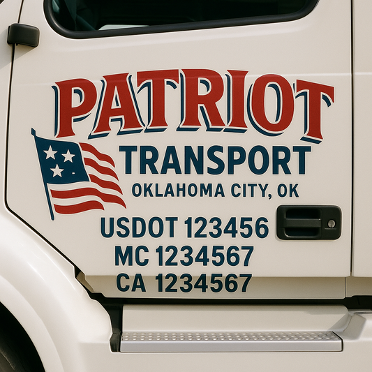 Trucking Door Decal With Name, City, USDOT, MC, CA, KYU, or Regulation Number Decal Stickers | Semi Truck US DOT Lettering Signs