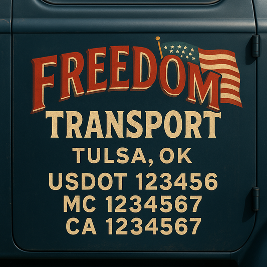 Trucking Door Decal With Name, City, USDOT, MC, CA, KYU, or Regulation Number Decal Stickers | Semi Truck US DOT Lettering Signs