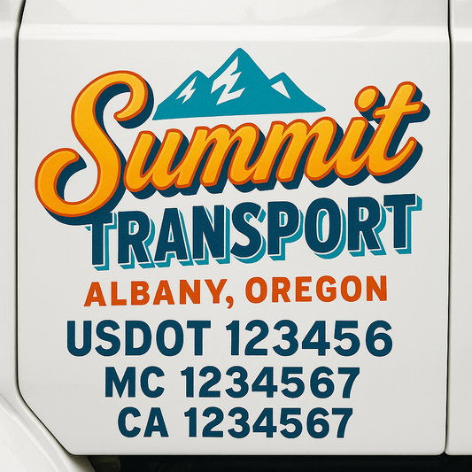 Trucking Door Decal With Name, City, USDOT, MC, CA, KYU, or Regulation Number Decal Stickers | Semi Truck US DOT Lettering Signs