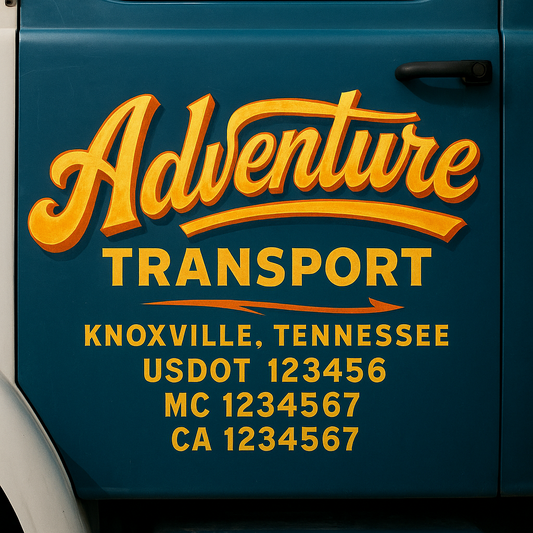 Trucking Door Decal With Name, City, USDOT, MC, CA, KYU, or Regulation Number Decal Stickers | Semi Truck US DOT Lettering Signs