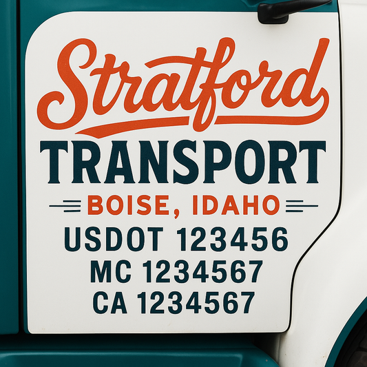 Trucking Door Decal With Name, City, USDOT, MC, CA, KYU, or Regulation Number Decal Stickers | Semi Truck US DOT Lettering Signs