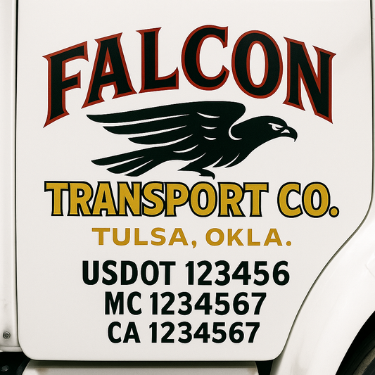 Trucking Door Decal With Name, City, USDOT, MC, CA, KYU, or Regulation Number Decal Stickers | Semi Truck US DOT Lettering Signs