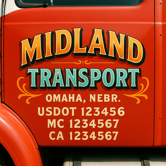 Trucking Door Decal With Name, City, USDOT, MC, CA, KYU, or Regulation Number Decal Stickers | Semi Truck US DOT Lettering Signs