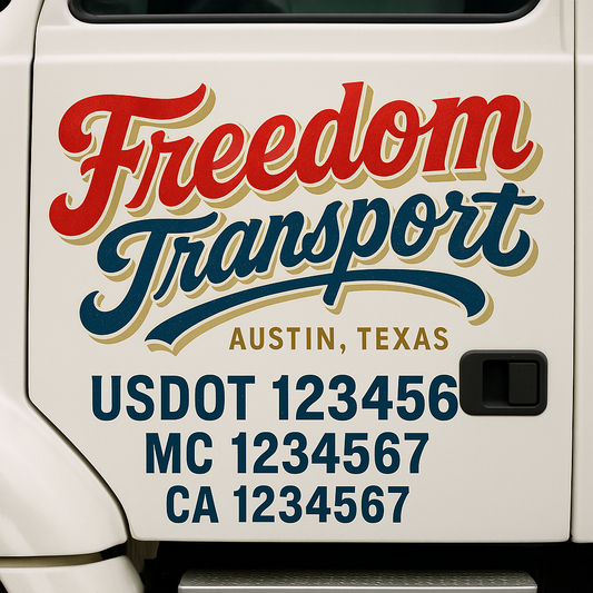 Trucking Door Decal With Name, City, USDOT, MC, CA, KYU, or Regulation Number Decal Stickers | Semi Truck US DOT Lettering Signs