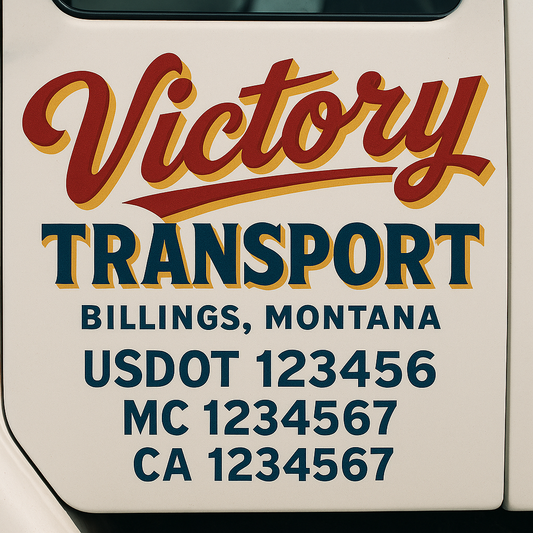 Trucking Door Decal With Name, City, USDOT, MC, CA, KYU, or Regulation Number Decal Stickers | Semi Truck US DOT Lettering Signs