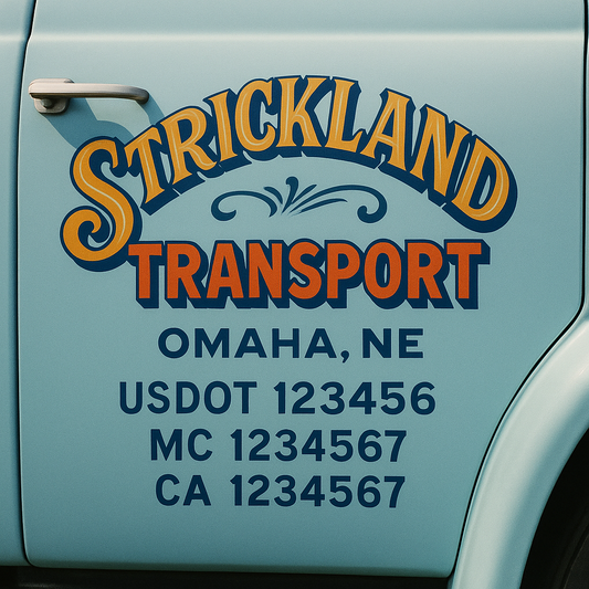 Trucking Door Decal With Name, City, USDOT, MC, CA, KYU, or Regulation Number Decal Stickers | Semi Truck US DOT Lettering Signs