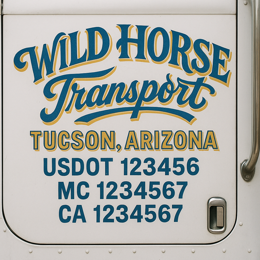 Trucking Door Decal With Name, City, USDOT, MC, CA, KYU, or Regulation Number Decal Stickers | Semi Truck US DOT Lettering Signs
