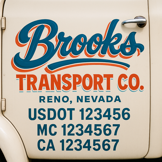 Trucking Door Decal With Name, City, USDOT, MC, CA, KYU, or Regulation Number Decal Stickers | Semi Truck US DOT Lettering Signs