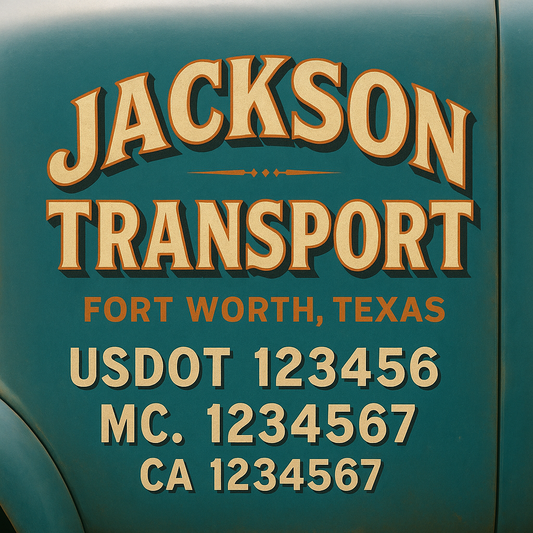 Trucking Door Decal With Name, City, USDOT, MC, CA, KYU, or Regulation Number Decal Stickers | Semi Truck US DOT Lettering Signs