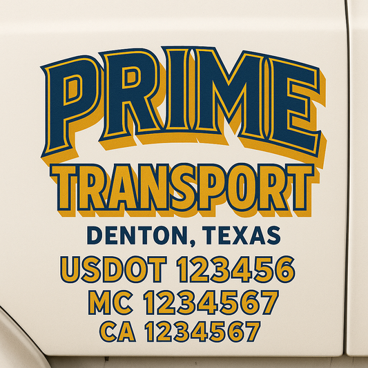 Trucking Door Decal With Name, City, USDOT, MC, CA, KYU, or Regulation Number Decal Stickers | Semi Truck US DOT Lettering Signs