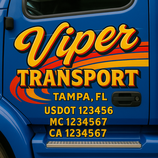 Trucking Door Decal With Name, City, USDOT, MC, CA, KYU, or Regulation Number Decal Stickers | Semi Truck US DOT Lettering Signs