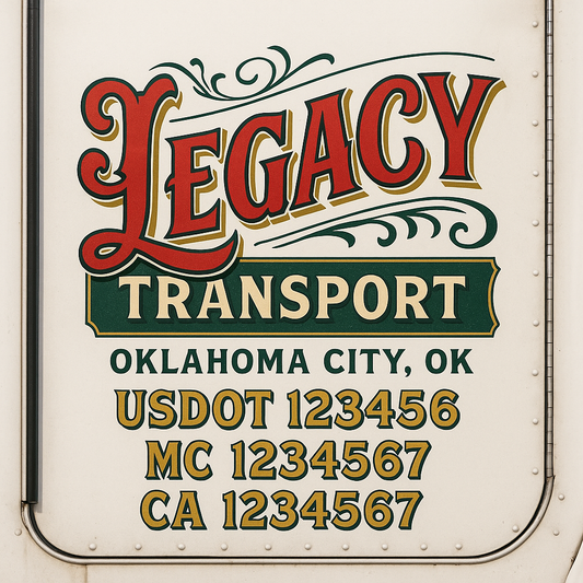Trucking Door Decal With Name, City, USDOT, MC, CA, KYU, or Regulation Number Decal Stickers | Semi Truck US DOT Lettering Signs