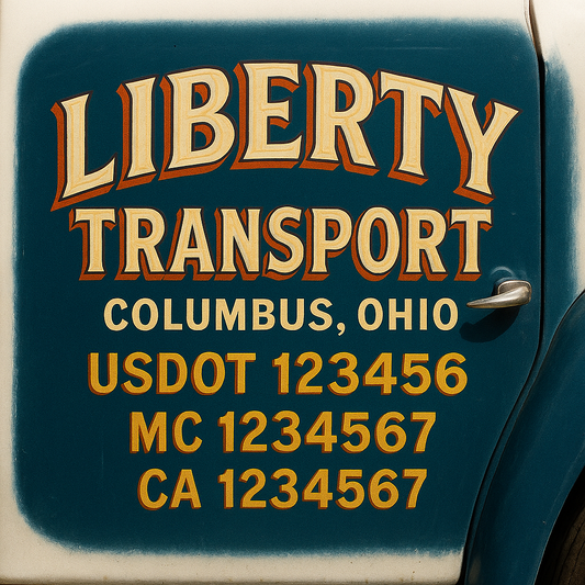 Trucking Door Decal With Name, City, USDOT, MC, CA, KYU, or Regulation Number Decal Stickers | Semi Truck US DOT Lettering Signs