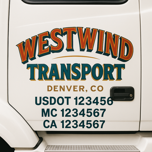 Trucking Door Decal With Name, City, USDOT, MC, CA, KYU, or Regulation Number Decal Stickers | Semi Truck US DOT Lettering Signs