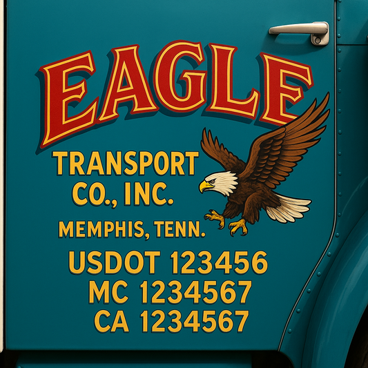 Trucking Door Decal With Name, City, USDOT, MC, CA, KYU, or Regulation Number Decal Stickers | Semi Truck US DOT Lettering Signs