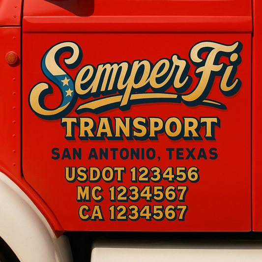 Trucking Door Decal With Name, City, USDOT, MC, CA, KYU, or Regulation Number Decal Stickers | Semi Truck US DOT Lettering Signs