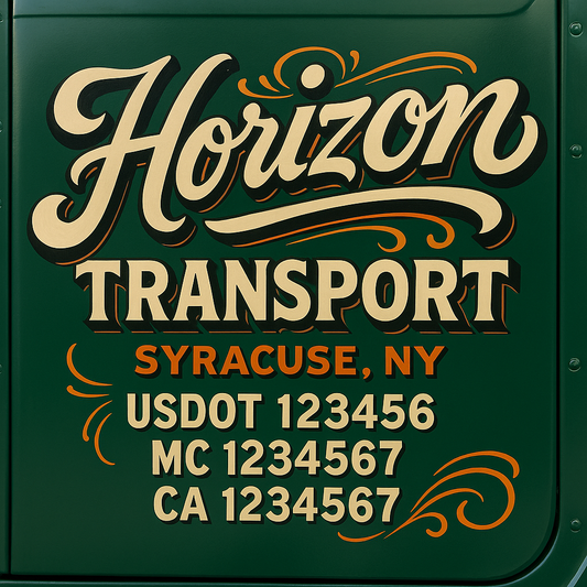 Trucking Door Decal With Name, City, USDOT, MC, CA, KYU, or Regulation Number Decal Stickers | Semi Truck US DOT Lettering Signs