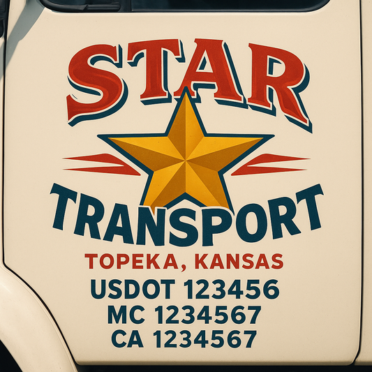Trucking Door Decal With Name, City, USDOT, MC, CA, KYU, or Regulation Number Decal Stickers | Semi Truck US DOT Lettering Signs