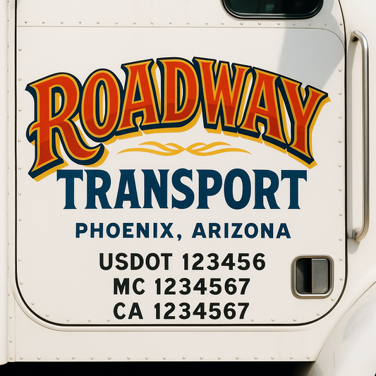 Trucking Door Decal With Name, City, USDOT, MC, CA, KYU, or Regulation Number Decal Stickers | Semi Truck US DOT Lettering Signs
