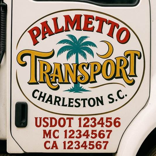 Trucking Door Decal With Name, City, USDOT, MC, CA, KYU, or Regulation Number Decal Stickers | Semi Truck US DOT Lettering Signs