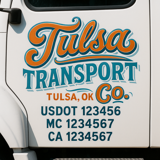 Trucking Door Decal With Name, City, USDOT, MC, CA, KYU, or Regulation Number Decal Stickers | Semi Truck US DOT Lettering Signs