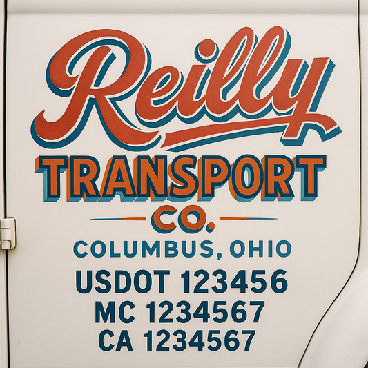 Trucking Door Decal With Name, City, USDOT, MC, CA, KYU, or Regulation Number Decal Stickers | Semi Truck US DOT Lettering Signs