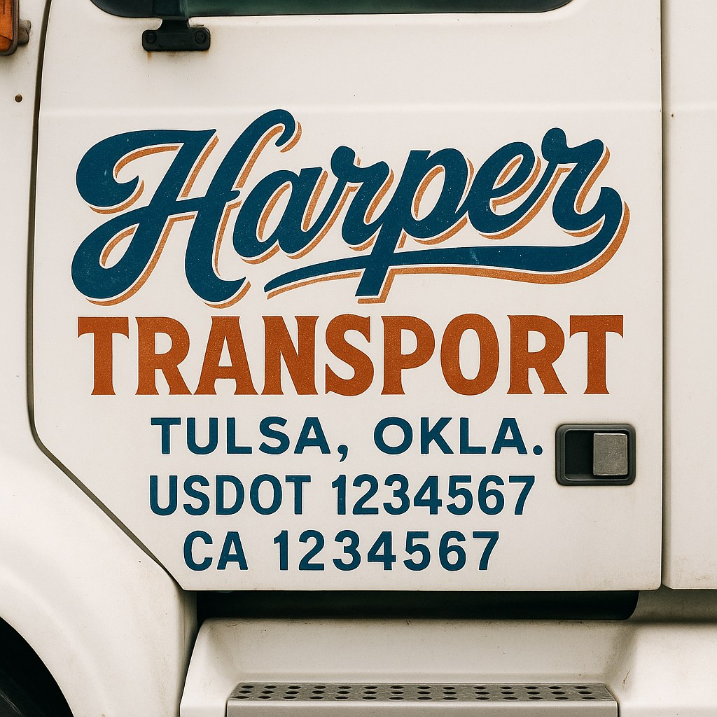 Trucking Door Decal With Name, City, USDOT, MC, CA, KYU, or Regulation Number Decal Stickers | Semi Truck US DOT Lettering Signs