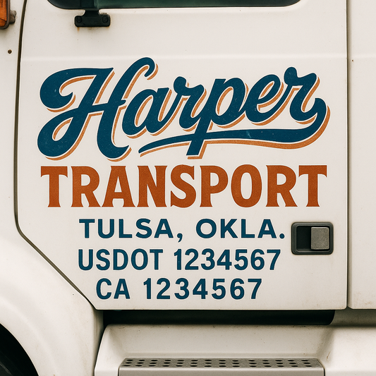 Trucking Door Decal With Name, City, USDOT, MC, CA, KYU, or Regulation Number Decal Stickers | Semi Truck US DOT Lettering Signs