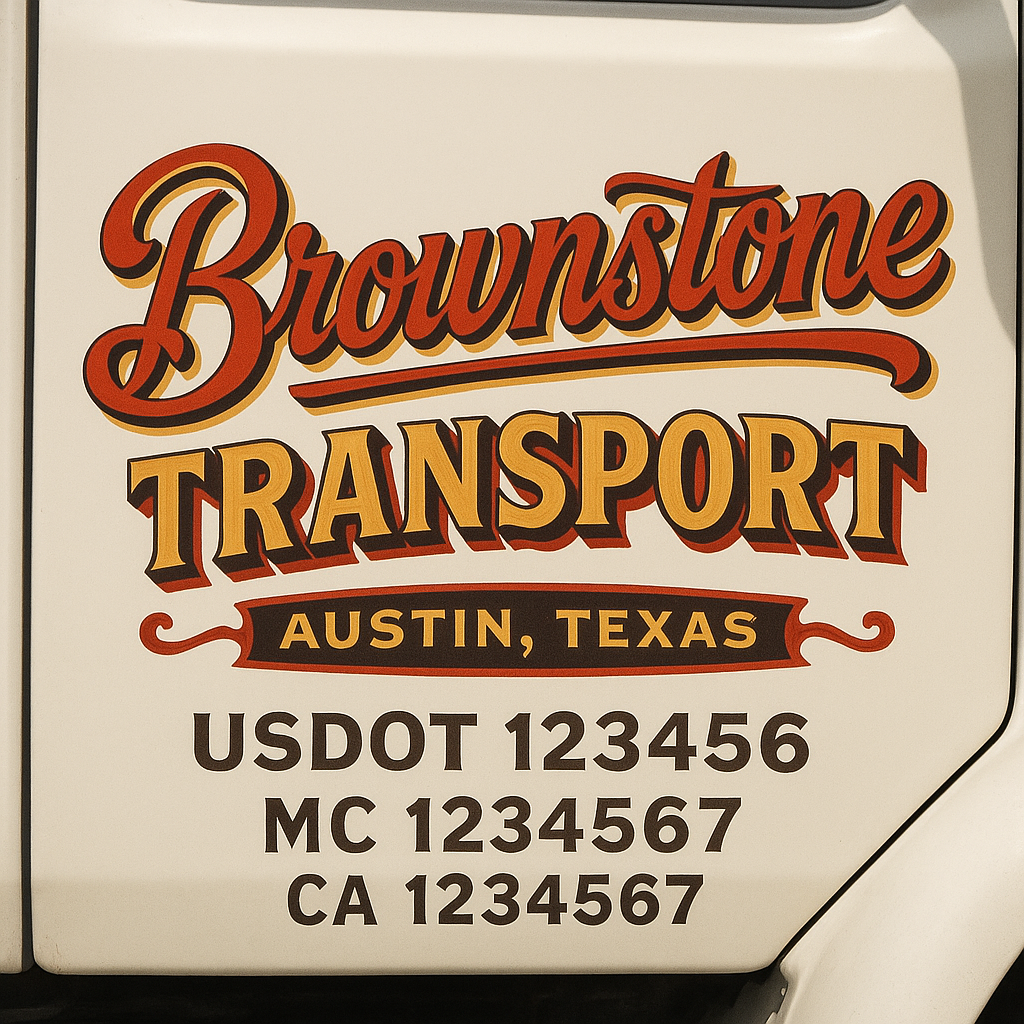 Trucking Door Decal With Name, City, USDOT, MC, CA, KYU, or Regulation Number Decal Stickers | Semi Truck US DOT Lettering Signs