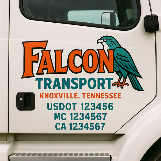 Trucking Door Decal With Name, City, USDOT, MC, CA, KYU, or Regulation Number Decal Stickers | Semi Truck US DOT Lettering Signs