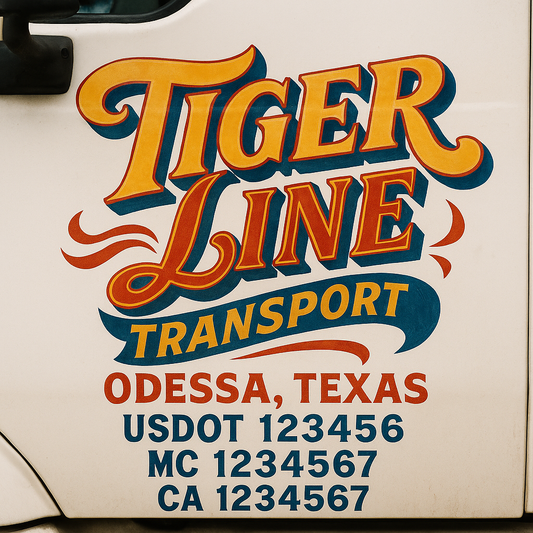Trucking Door Decal With Name, City, USDOT, MC, CA, KYU, or Regulation Number Decal Stickers | Semi Truck US DOT Lettering Signs