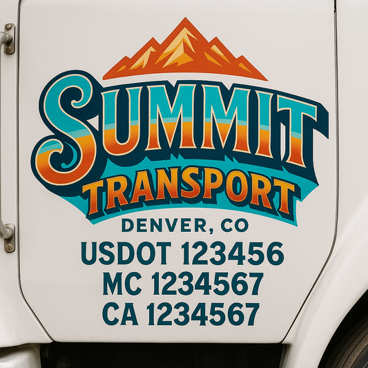 Trucking Door Decal With Name, City, USDOT, MC, CA, KYU, or Regulation Number Decal Stickers | Semi Truck US DOT Lettering Signs