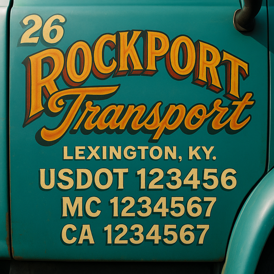 Trucking Door Decal With Name, City, USDOT, MC, CA, KYU, or Regulation Number Decal Stickers | Semi Truck US DOT Lettering Signs