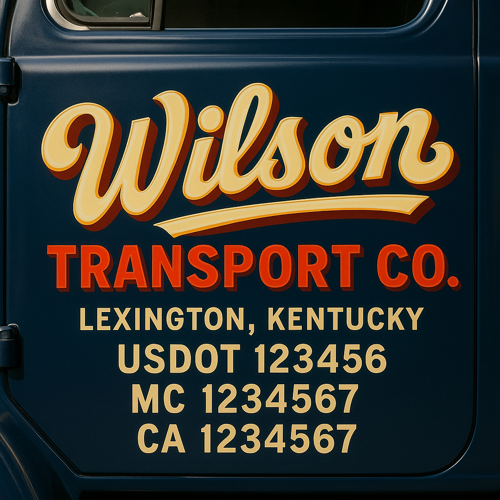 Trucking Door Decal With Name, City, USDOT, MC, CA, KYU, or Regulation Number Decal Stickers | Semi Truck US DOT Lettering Signs