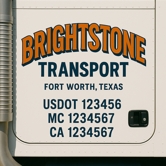 Trucking Door Decal With Name, City, USDOT, MC, CA, KYU, or Regulation Number Decal Stickers | Semi Truck US DOT Lettering Signs