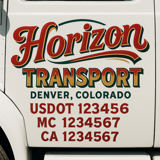 Trucking Door Decal With Name, City, USDOT, MC, CA, KYU, or Regulation Number Decal Stickers | Semi Truck US DOT Lettering Signs