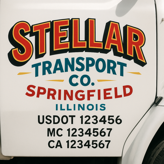 Trucking Door Decal With Name, City, USDOT, MC, CA, KYU, or Regulation Number Decal Stickers | Semi Truck US DOT Lettering Signs