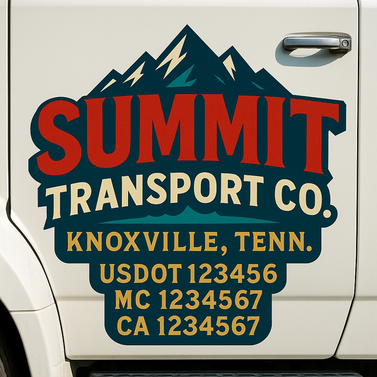 Trucking Door Decal With Name, City, USDOT, MC, CA, KYU, or Regulation Number Decal Stickers | Semi Truck US DOT Lettering Signs