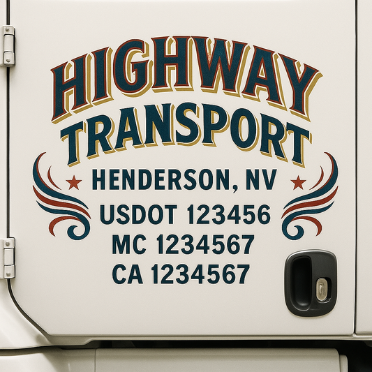 Trucking Door Decal With Name, City, USDOT, MC, CA, KYU, or Regulation Number Decal Stickers | Semi Truck US DOT Lettering Signs