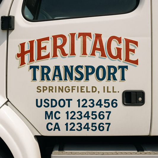 Trucking Door Decal With Name, City, USDOT, MC, CA, KYU, or Regulation Number Decal Stickers | Semi Truck US DOT Lettering Signs