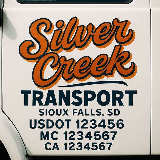 Trucking Door Decal With Name, City, USDOT, MC, CA, KYU, or Regulation Number Decal Stickers | Semi Truck US DOT Lettering Signs