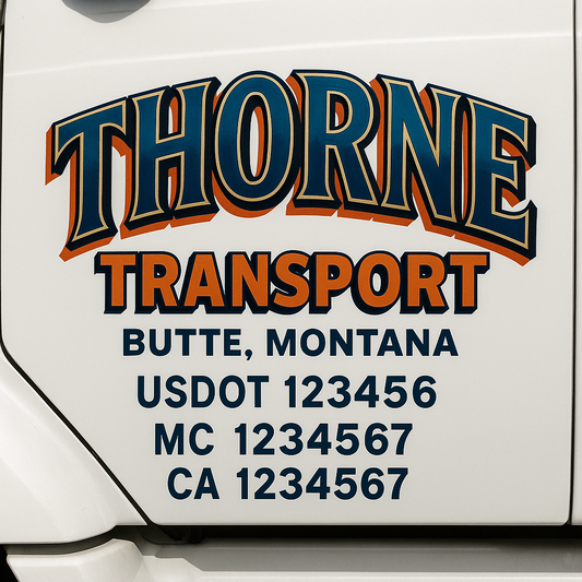 Trucking Door Decal With Name, City, USDOT, MC, CA, KYU, or Regulation Number Decal Stickers | Semi Truck US DOT Lettering Signs