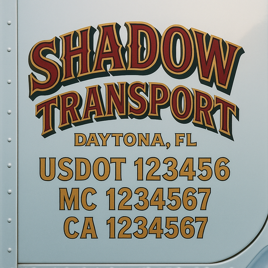 Trucking Door Decal With Name, City, USDOT, MC, CA, KYU, or Regulation Number Decal Stickers | Semi Truck US DOT Lettering Signs