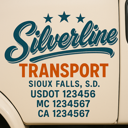 Trucking Door Decal With Name, City, USDOT, MC, CA, KYU, or Regulation Number Decal Stickers | Semi Truck US DOT Lettering Signs