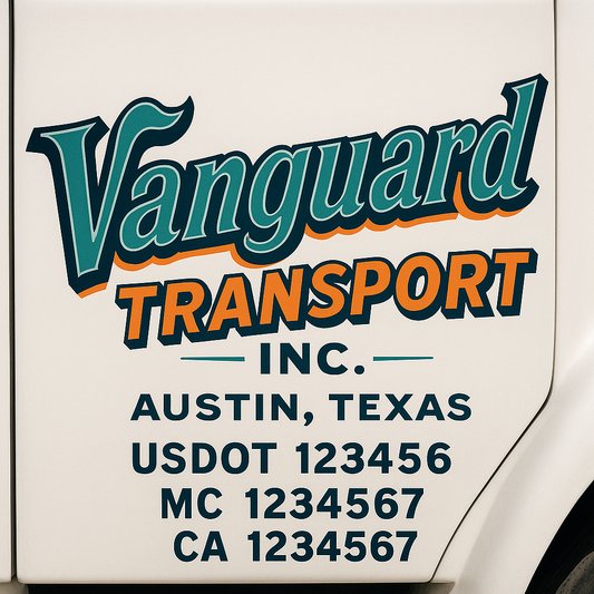 Trucking Door Decal With Name, City, USDOT, MC, CA, KYU, or Regulation Number Decal Stickers | Semi Truck US DOT Lettering Signs